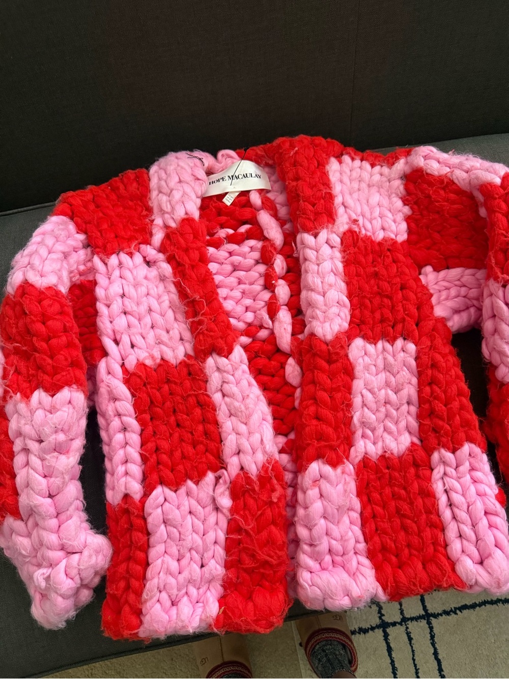 Hope Macaulay Colossal  Chunky Check Cardigan Jacket - Pink & Red